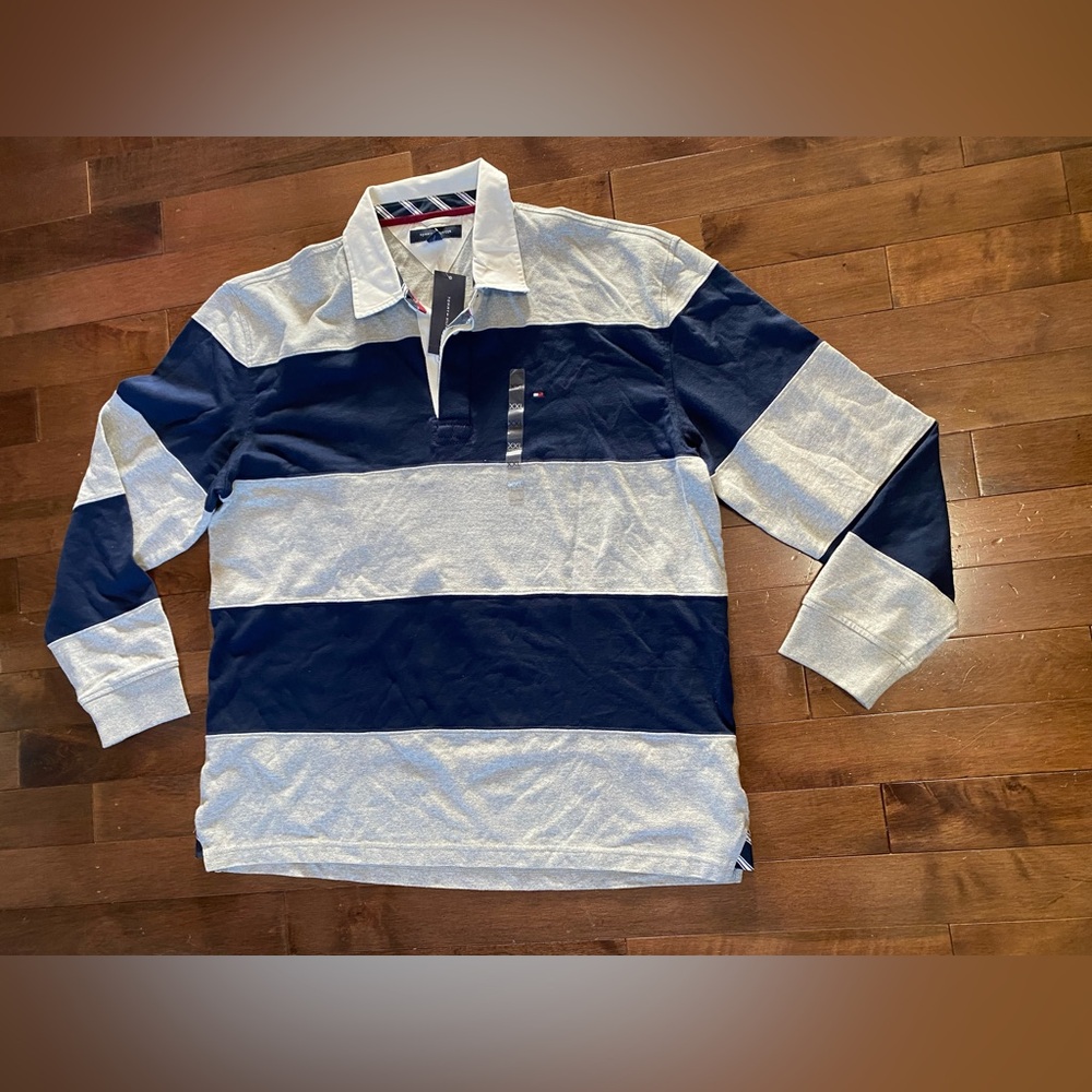 Tommy Hilfiger XXL Navy & White Polo Striped Cotton Sweatshirt